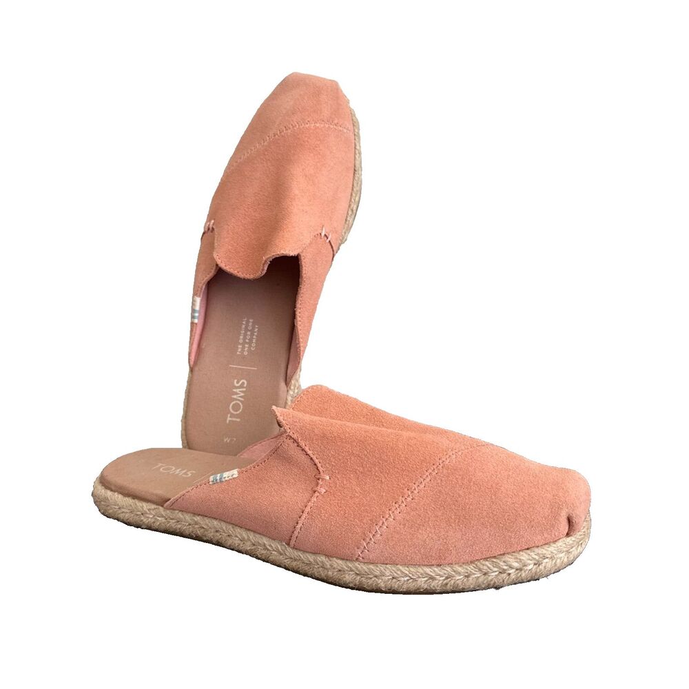 TOMS Womens 7 Dusty Pink Suede Espadrille Mules Slip On Shoes Coastal